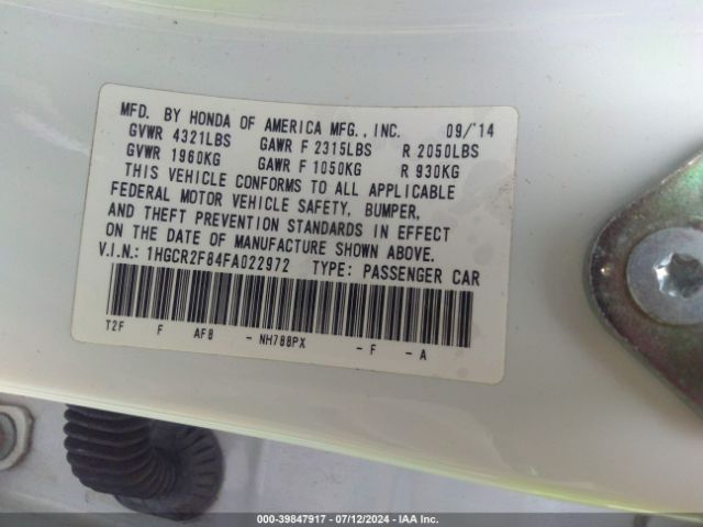 Photo 8 VIN: 1HGCR2F84FA022972 - HONDA ACCORD 