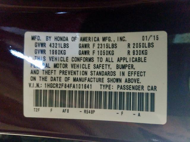 Photo 9 VIN: 1HGCR2F84FA101641 - HONDA ACCORD EXL 