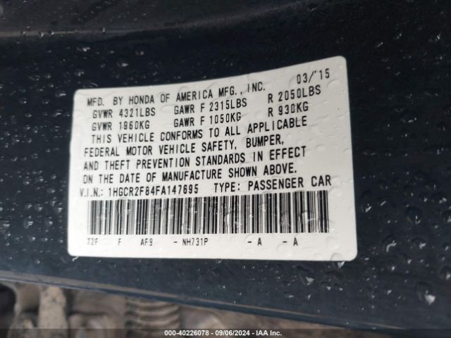 Photo 8 VIN: 1HGCR2F84FA147695 - HONDA ACCORD 