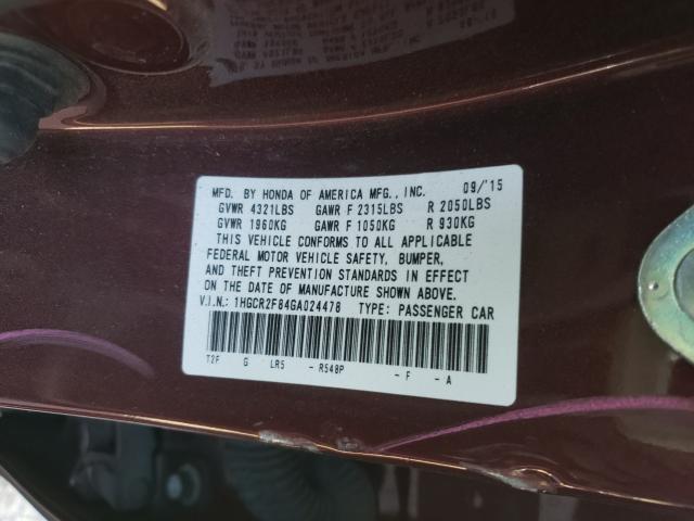 Photo 9 VIN: 1HGCR2F84GA024478 - HONDA ACCORD EXL 