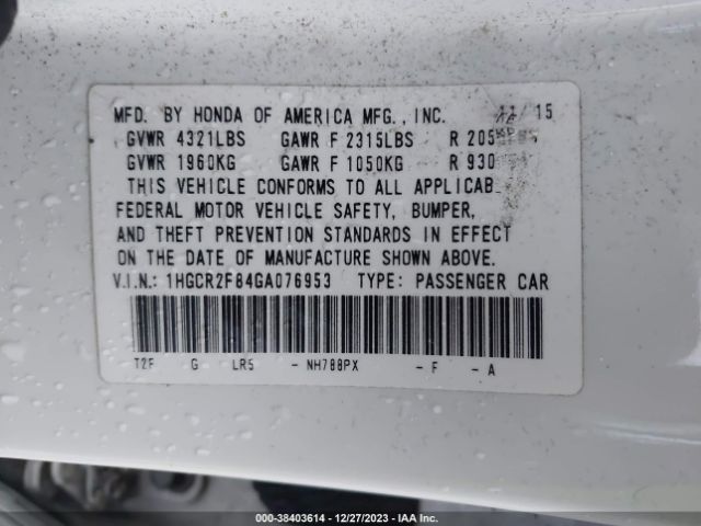 Photo 8 VIN: 1HGCR2F84GA076953 - HONDA ACCORD 