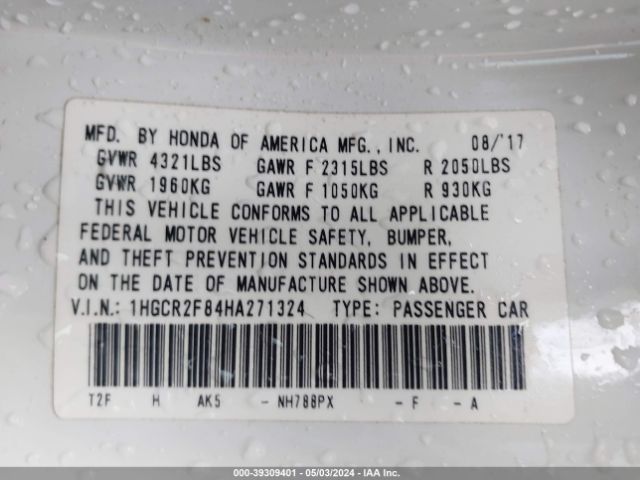 Photo 8 VIN: 1HGCR2F84HA271324 - HONDA ACCORD 