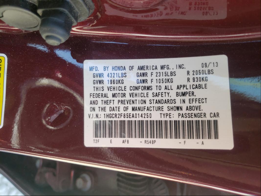 Photo 9 VIN: 1HGCR2F85EA014250 - HONDA ACCORD EXL 