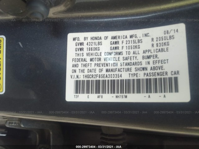 Photo 8 VIN: 1HGCR2F85EA303354 - HONDA ACCORD SEDAN 