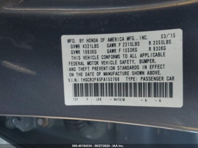 Photo 8 VIN: 1HGCR2F85FA150766 - HONDA ACCORD 