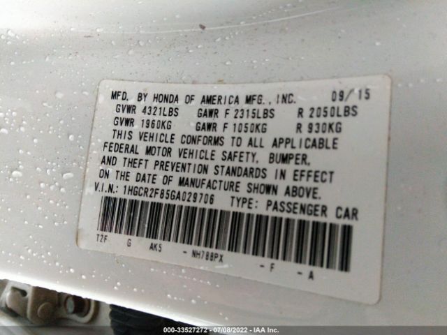 Photo 8 VIN: 1HGCR2F85GA029706 - HONDA ACCORD SEDAN 