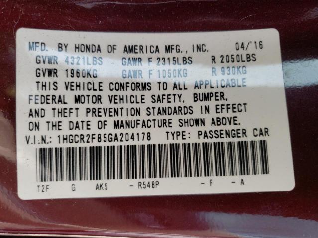 Photo 11 VIN: 1HGCR2F85GA204178 - HONDA ACCORD EXL 