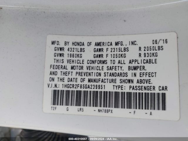 Photo 8 VIN: 1HGCR2F85GA239951 - HONDA ACCORD 