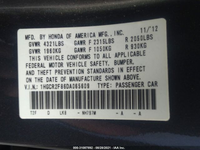 Photo 8 VIN: 1HGCR2F86DA065609 - HONDA ACCORD SDN 