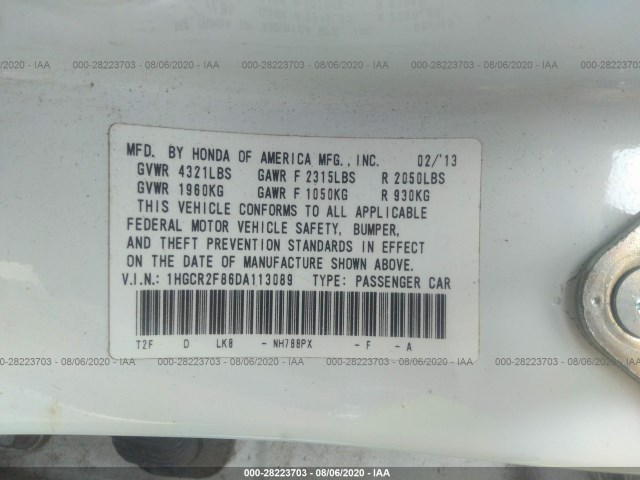 Photo 8 VIN: 1HGCR2F86DA113089 - HONDA ACCORD SDN 