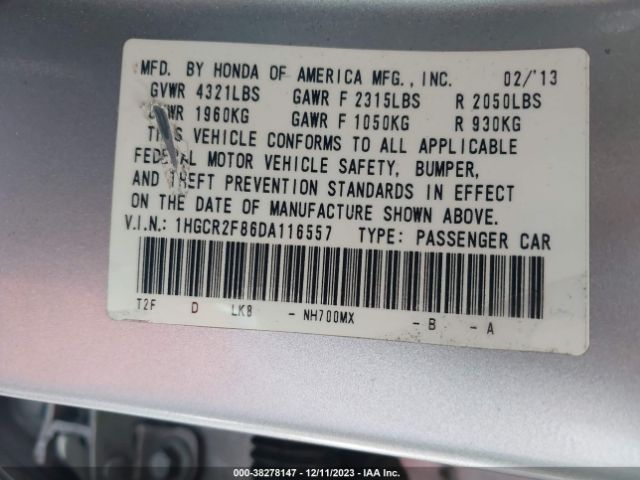 Photo 8 VIN: 1HGCR2F86DA116557 - HONDA ACCORD 