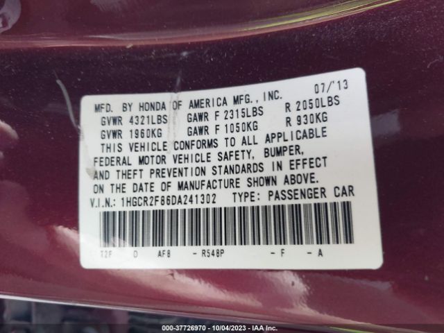 Photo 8 VIN: 1HGCR2F86DA241302 - HONDA ACCORD 