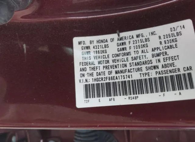 Photo 8 VIN: 1HGCR2F86EA175741 - HONDA ACCORD SEDAN 