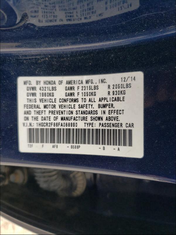 Photo 9 VIN: 1HGCR2F86FA088990 - HONDA ACCORD EXL 