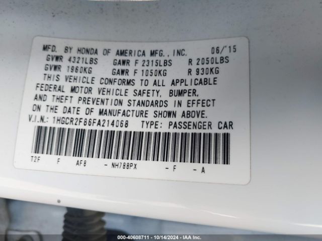 Photo 8 VIN: 1HGCR2F86FA214068 - HONDA ACCORD 