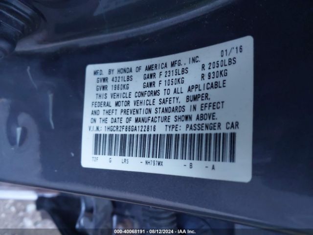 Photo 8 VIN: 1HGCR2F86GA122816 - HONDA ACCORD 