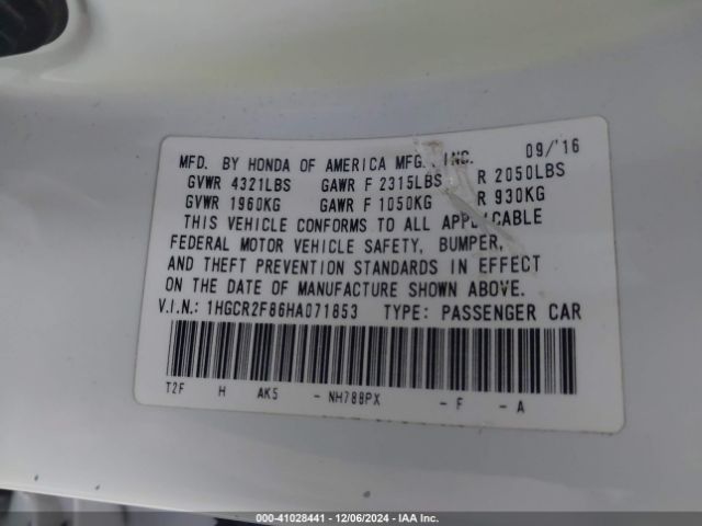 Photo 8 VIN: 1HGCR2F86HA071853 - HONDA ACCORD 