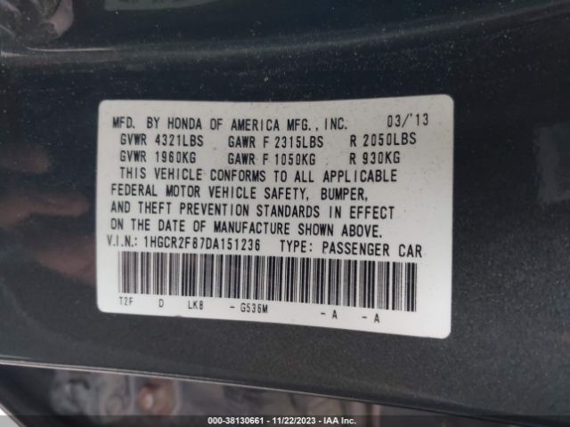 Photo 8 VIN: 1HGCR2F87DA151236 - HONDA ACCORD 