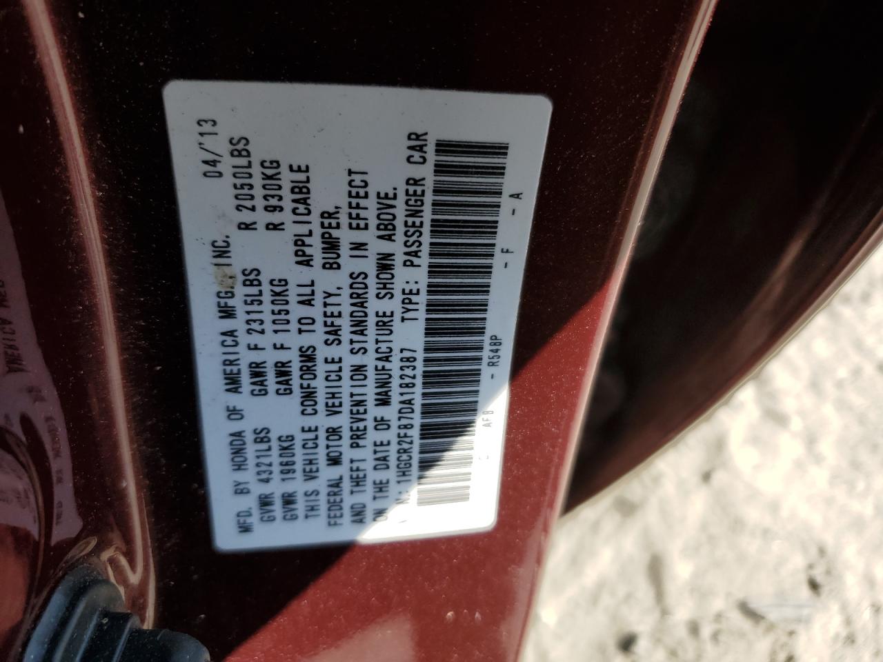 Photo 11 VIN: 1HGCR2F87DA182387 - HONDA ACCORD 