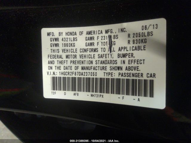 Photo 8 VIN: 1HGCR2F87DA237050 - HONDA ACCORD SDN 