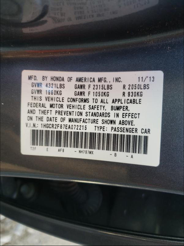 Photo 9 VIN: 1HGCR2F87EA072215 - HONDA ACCORD EXL 