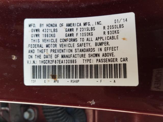 Photo 9 VIN: 1HGCR2F87EA130985 - HONDA ACCORD EXL 