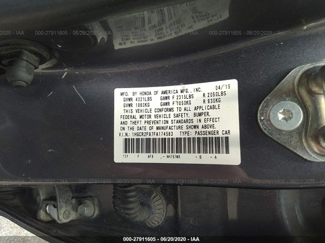 Photo 8 VIN: 1HGCR2F87FA174583 - HONDA ACCORD SEDAN 