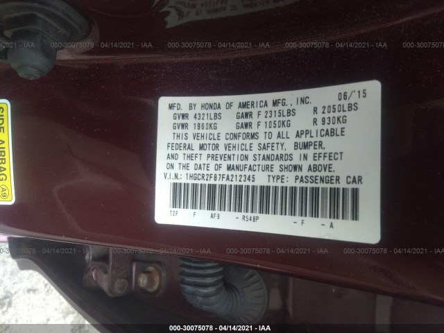 Photo 8 VIN: 1HGCR2F87FA212345 - HONDA ACCORD SEDAN 