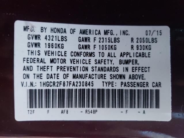 Photo 12 VIN: 1HGCR2F87FA230845 - HONDA ACCORD 