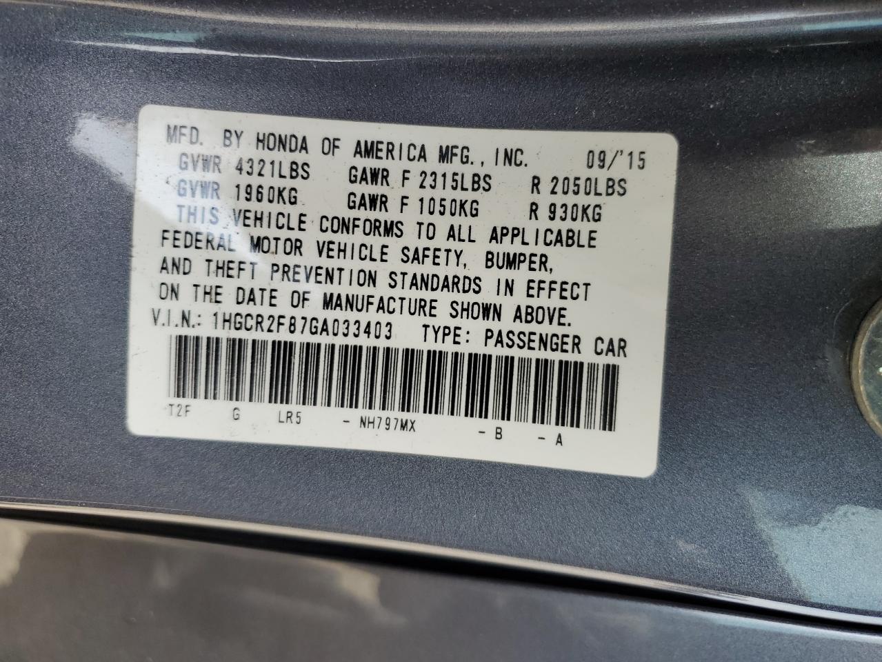 Photo 11 VIN: 1HGCR2F87GA033403 - HONDA ACCORD 