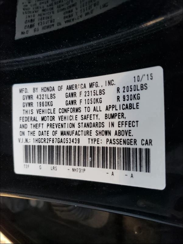 Photo 9 VIN: 1HGCR2F87GA053439 - HONDA ACCORD EXL 