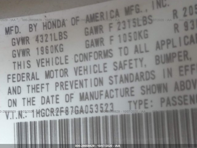 Photo 8 VIN: 1HGCR2F87GA053523 - HONDA ACCORD SEDAN 