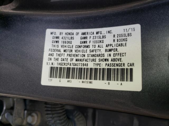 Photo 9 VIN: 1HGCR2F87GA073948 - HONDA ACCORD EXL 