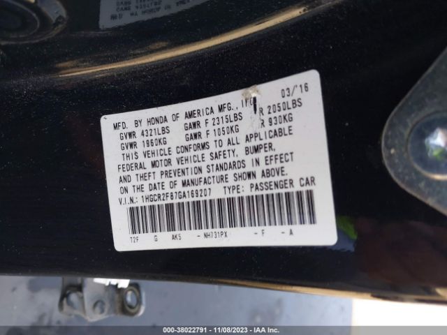 Photo 8 VIN: 1HGCR2F87GA169207 - HONDA ACCORD 