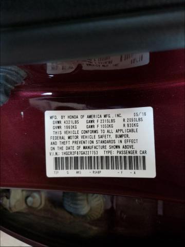 Photo 9 VIN: 1HGCR2F87GA227753 - HONDA ACCORD EXL 