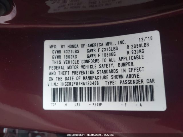 Photo 8 VIN: 1HGCR2F87HA133468 - HONDA ACCORD 