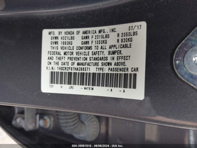 Photo 8 VIN: 1HGCR2F87HA266571 - HONDA ACCORD 