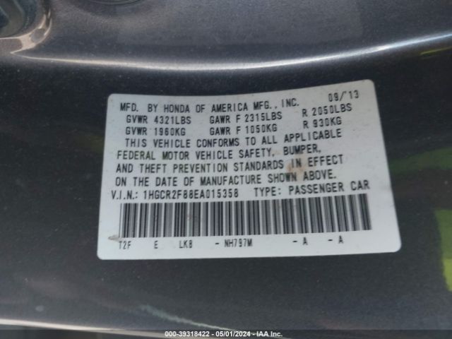 Photo 8 VIN: 1HGCR2F88EA015358 - HONDA ACCORD 