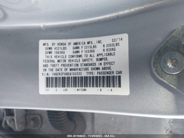 Photo 8 VIN: 1HGCR2F88EA150033 - HONDA ACCORD 