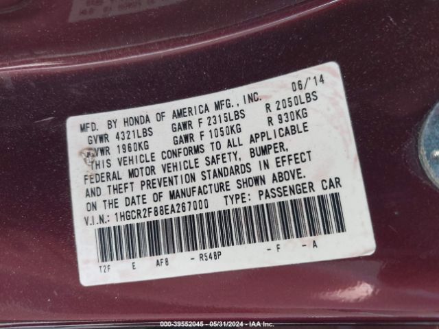 Photo 8 VIN: 1HGCR2F88EA267000 - HONDA ACCORD 