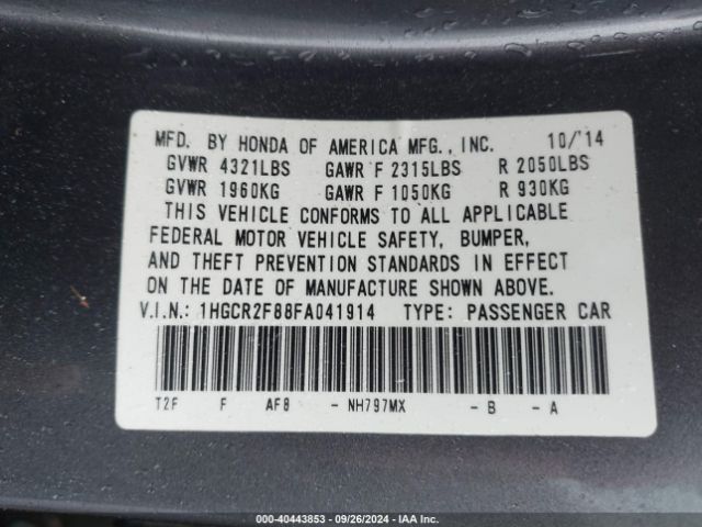 Photo 8 VIN: 1HGCR2F88FA041914 - HONDA ACCORD 