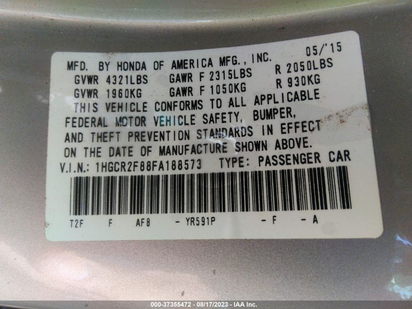 Photo 8 VIN: 1HGCR2F88FA188573 - HONDA ACCORD 