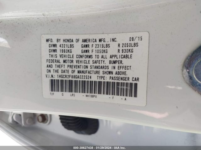 Photo 8 VIN: 1HGCR2F88GA022524 - HONDA ACCORD 