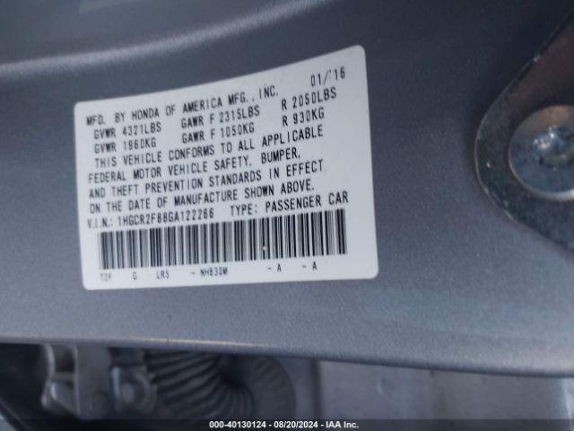 Photo 8 VIN: 1HGCR2F88GA122266 - HONDA ACCORD 