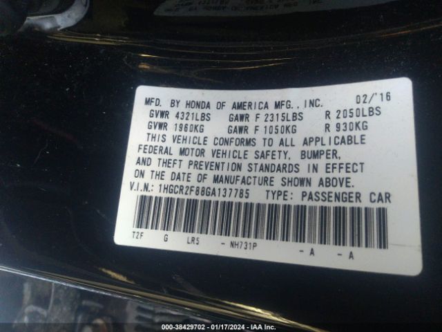 Photo 8 VIN: 1HGCR2F88GA137785 - HONDA ACCORD 