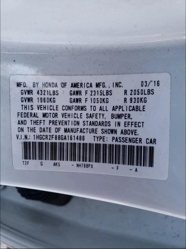 Photo 9 VIN: 1HGCR2F88GA161486 - HONDA ACCORD EXL 