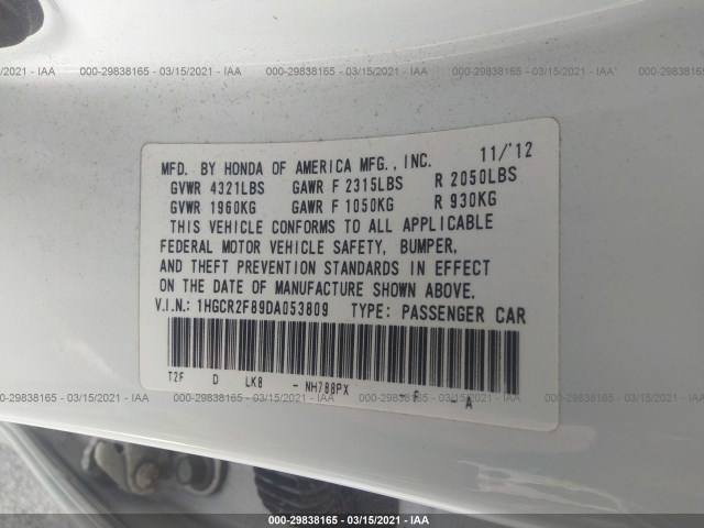 Photo 8 VIN: 1HGCR2F89DA053809 - HONDA ACCORD SDN 