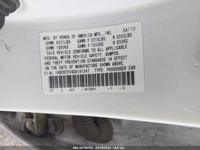 Photo 8 VIN: 1HGCR2F89DA181547 - HONDA ACCORD 