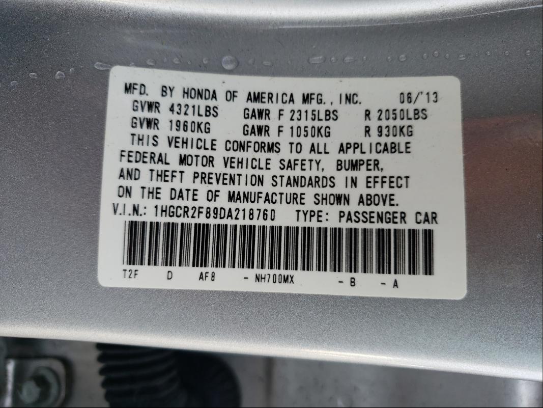 Photo 9 VIN: 1HGCR2F89DA218760 - HONDA ACCORD EXL 