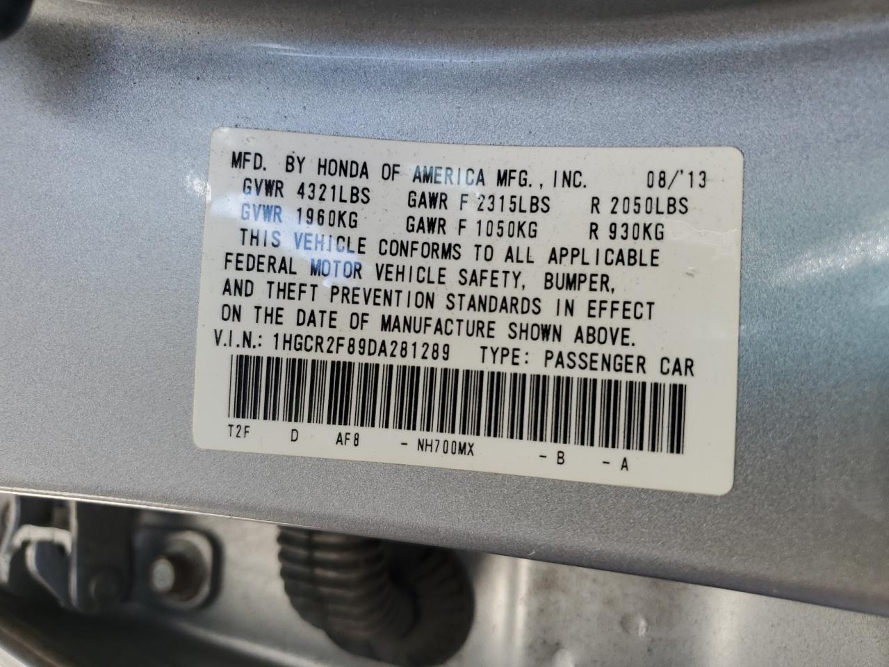 Photo 11 VIN: 1HGCR2F89DA281289 - HONDA ACCORD 